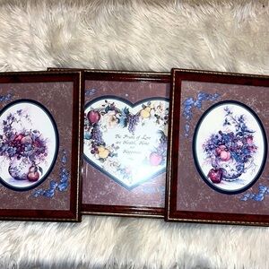 Set of 3 vintage HOMCO pictures. Fruit, floral, heart. Beautiful set.